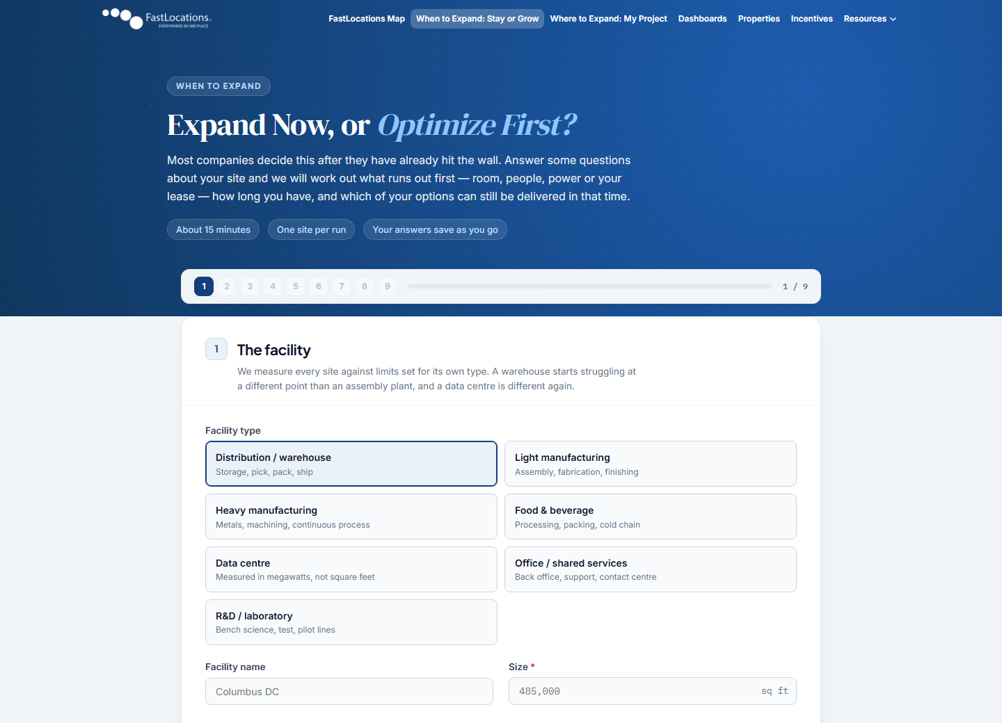 Stay or Grow — the intake, step 1 of 9
